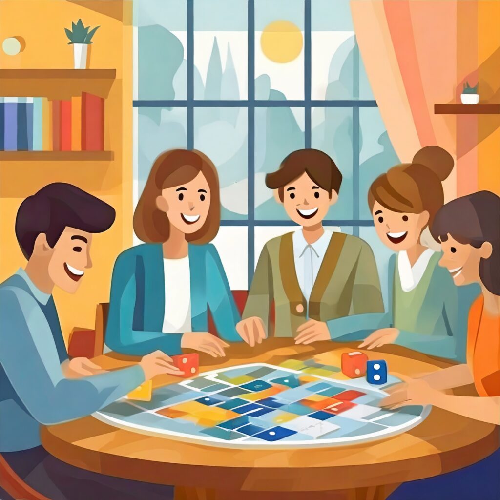 Image représentant un groupe d'amis jouant à un jeu de société